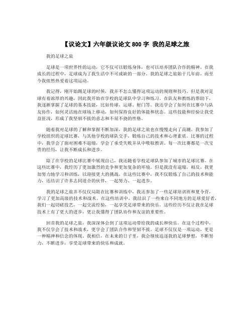 【议论文】六年级议论文800字 我的足球之旅