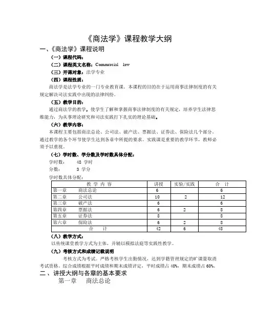 31-《商法学》课程教学大纲