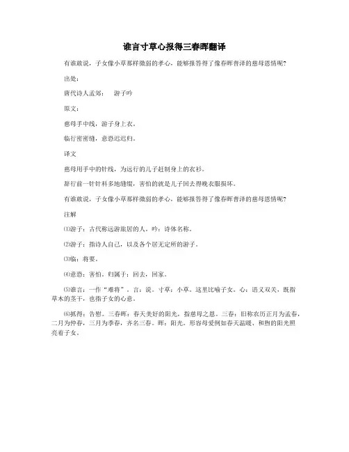谁言寸草心报得三春晖翻译