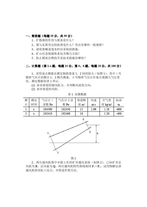 山东科技大学矿井通风与安全2013--2019年考研真题