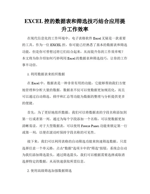 EXCEL控的数据表和筛选技巧结合应用提升工作效率