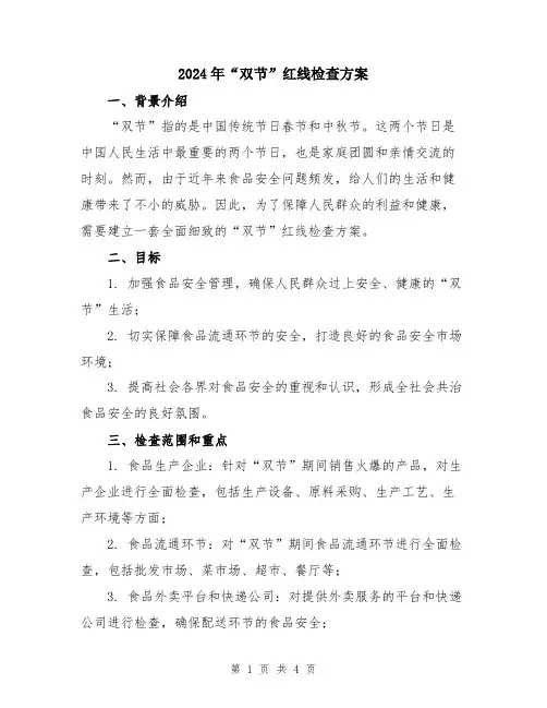 2024年“双节”红线检查方案
