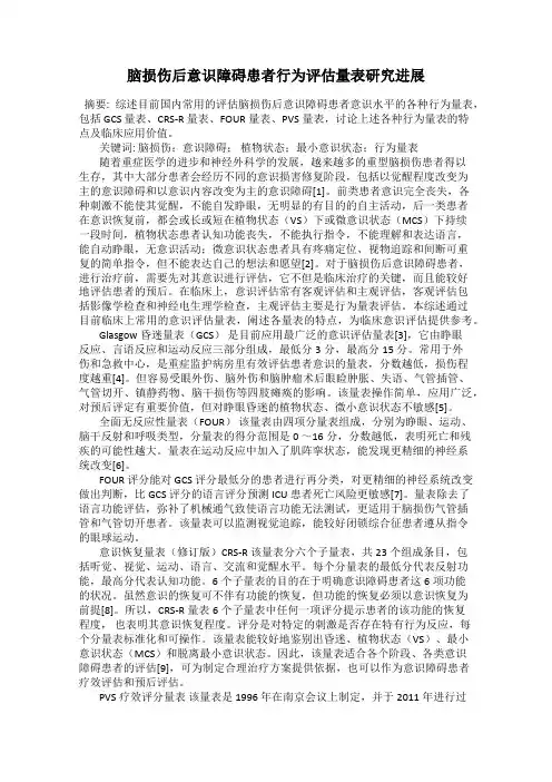 脑损伤后意识障碍患者行为评估量表研究进展