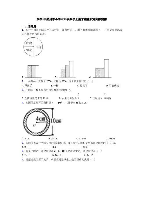 2020年滨州市小学六年级数学上期末模拟试题(附答案)