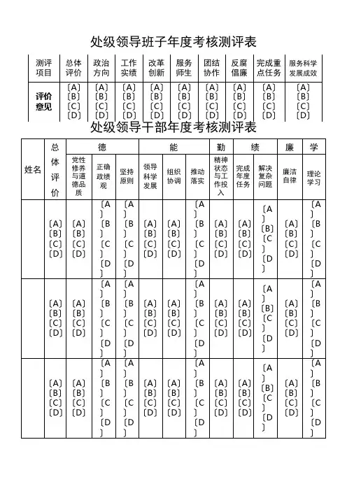 处级领导班子年度考核测评表