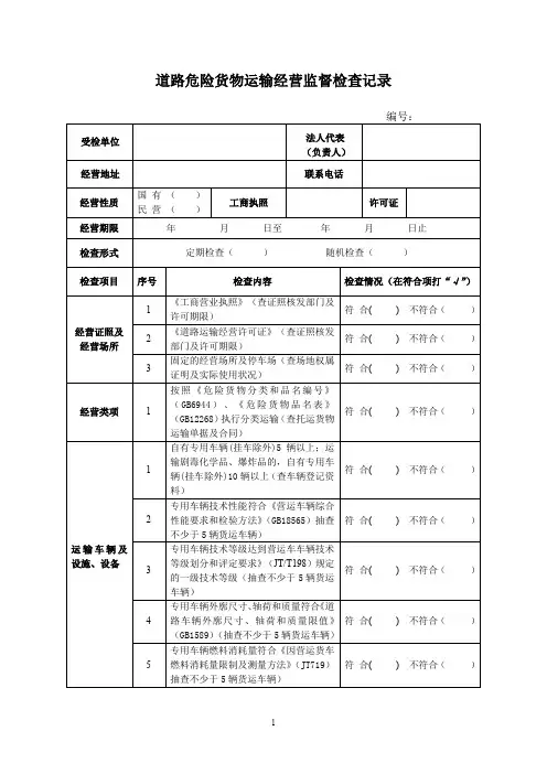 道路旅客运输企业安全监督检查表