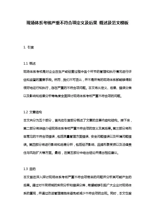 现场体系考核严重不符合项定义及后果_概述及范文模板