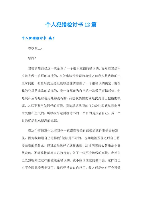 个人犯错检讨书12篇