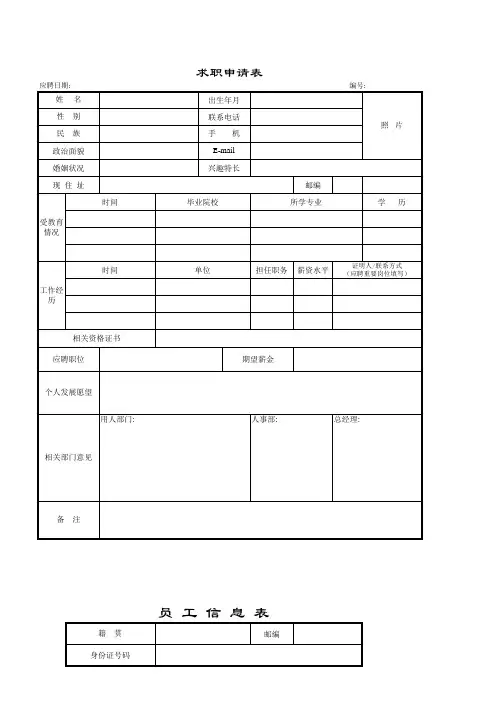 面试全套表格