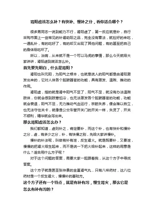 肾阳虚该怎么补？有快补、慢补之分，看你适合哪个？