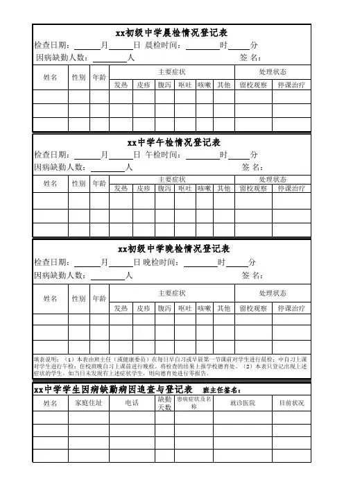 学校晨午晚检登记表