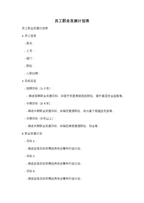 员工职业发展计划表