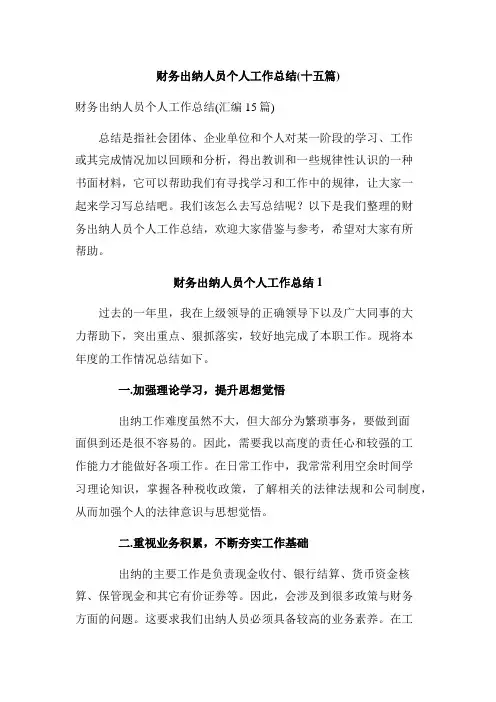 财务出纳人员个人工作总结(十五篇)