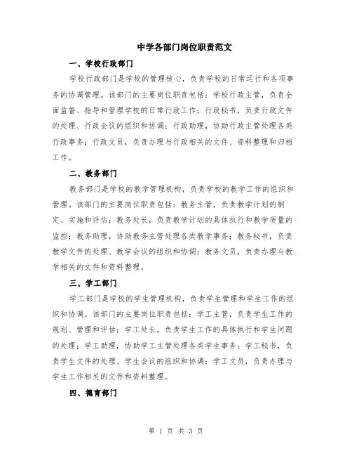 中学各部门岗位职责范文
