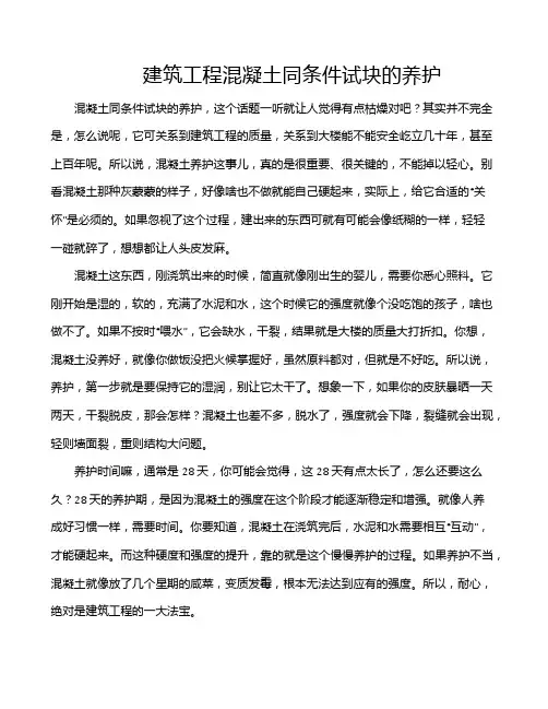 建筑工程混凝土同条件试块的养护