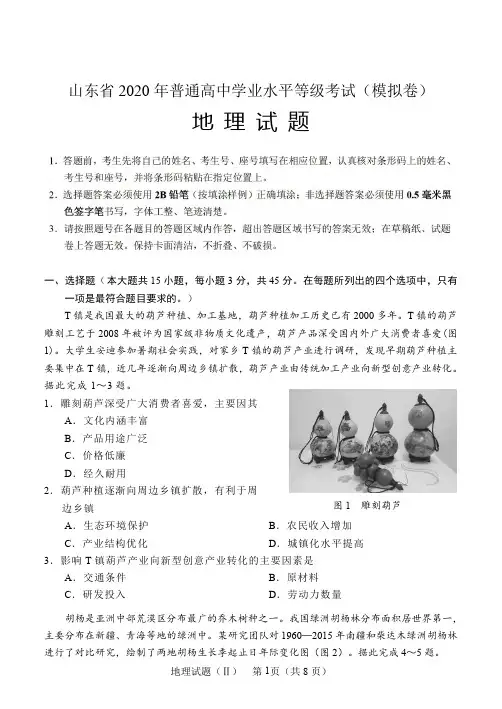山东省2020年(5月)普通高中学业水平等级考试(模拟卷)地理试题及参考答案