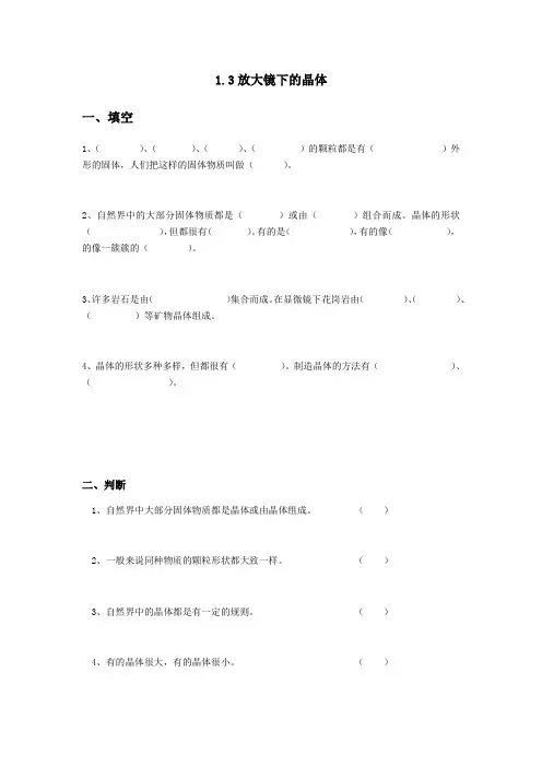 六年级下册科学试题放大镜下的晶体教科版