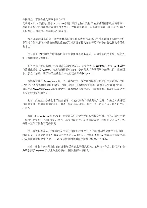 在新西兰,不同专业的薪酬前景如何？