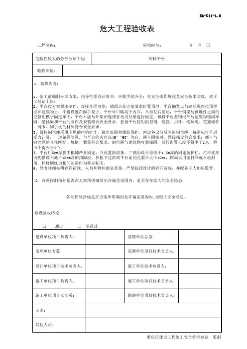 危大工程验收表(卸料平台)