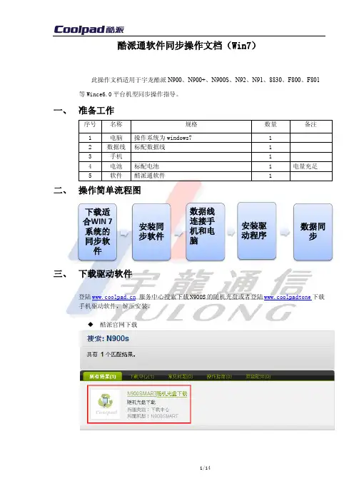 酷派通软件同步操作文档(Win7)