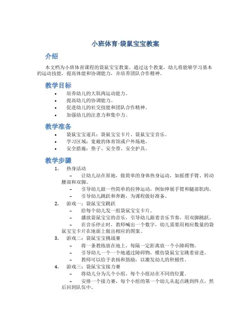 小班体育袋鼠宝宝教案