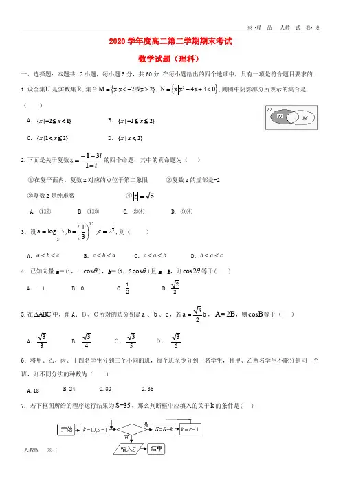【人教版】2020学年高二数学下学期期末考试试题 理