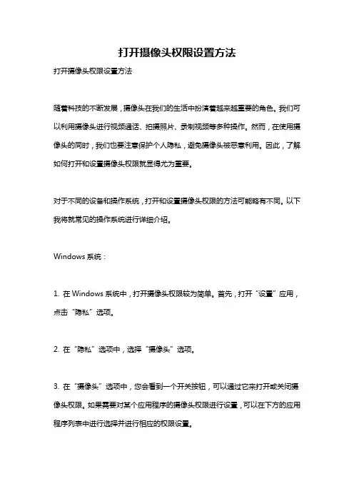 打开摄像头权限设置方法