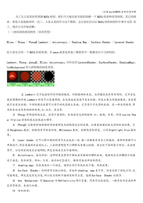 (完整word)MAYA各种材质详解