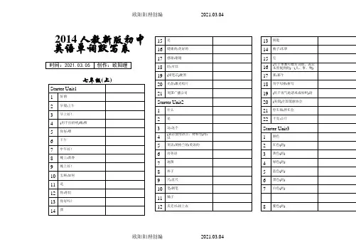 人教新版七年级上册英语单词默写表(直接打印)之欧阳理创编