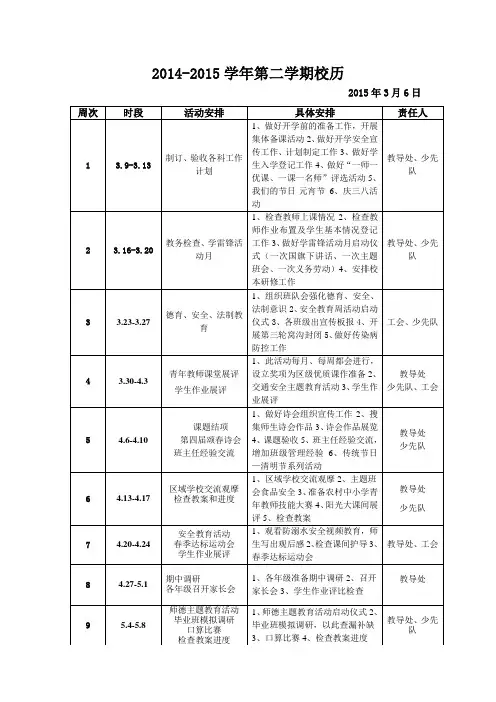 2014-2015学年第二学期工作安排