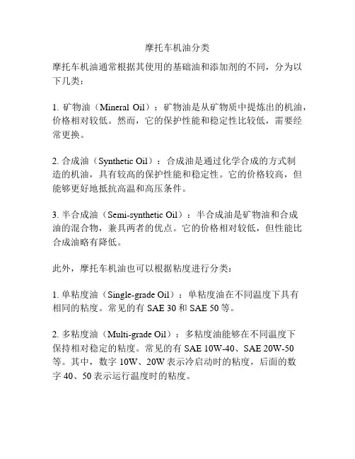摩托车机油分类