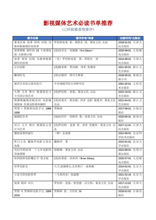 影视媒体艺术必读书单推荐[精美打印版本]