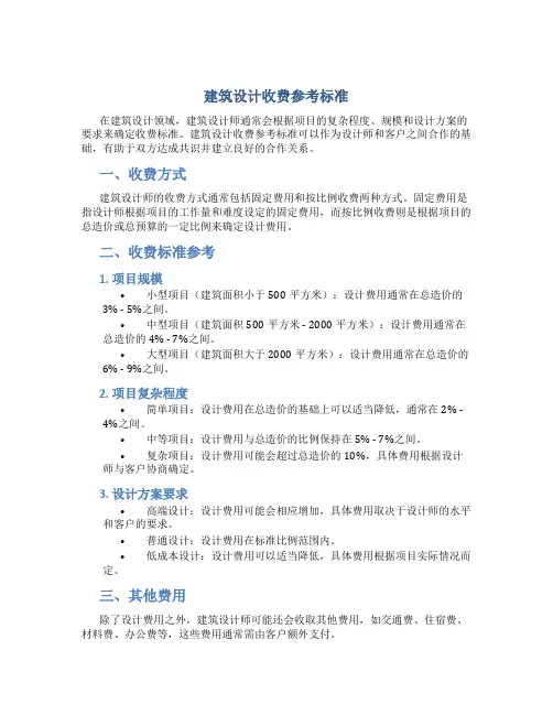 建筑设计收费参考标准