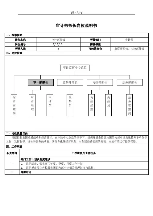 审计部部长岗位说明书模版
