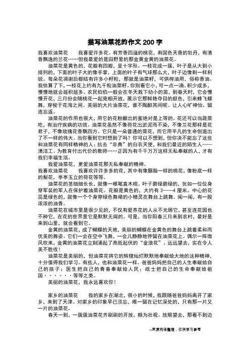 描写油菜花的作文200字_作文200字