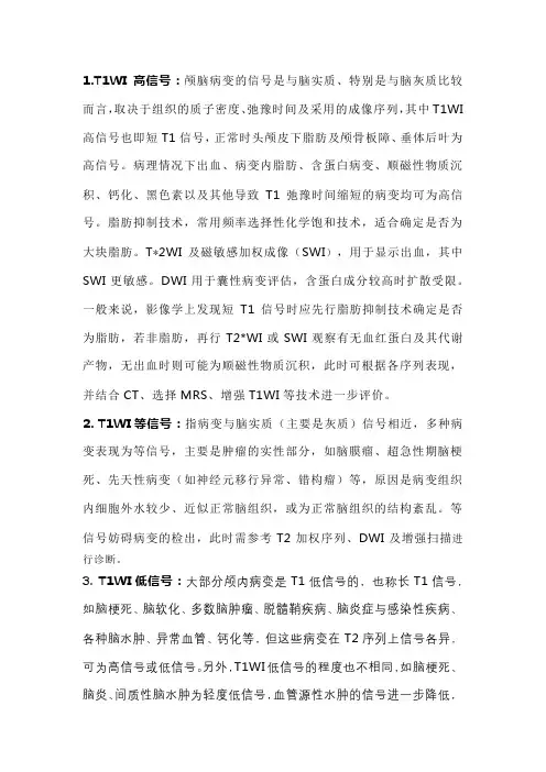 颅脑MRI中常见T1WI信号异常病变