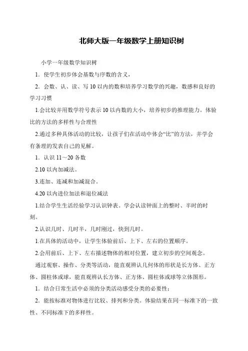 北师大版一年级数学上册知识树