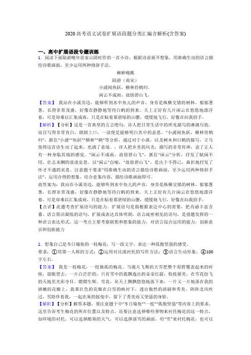2020高考语文试卷扩展语段题分类汇编含解析(含答案)