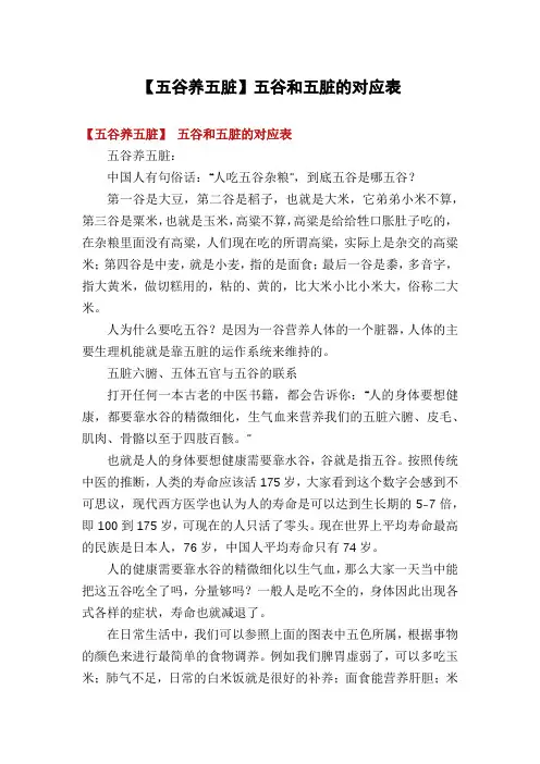 【五谷养五脏】五谷和五脏的对应表