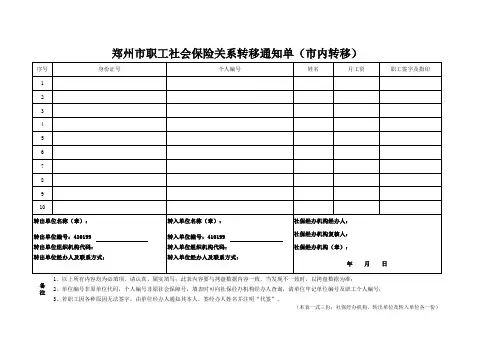 郑州市最新社保新增、续保、停保、转移新系统业务表(纸质表格)