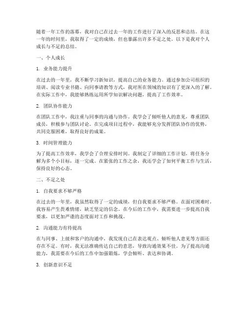 工作总结个人成长不足