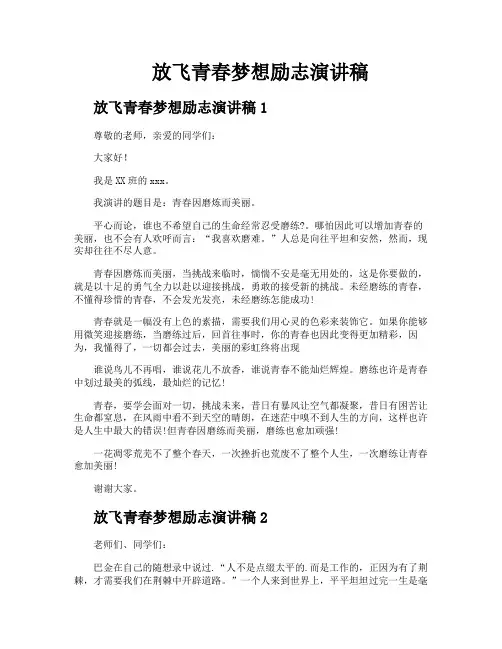 放飞青春梦想励志演讲稿 2