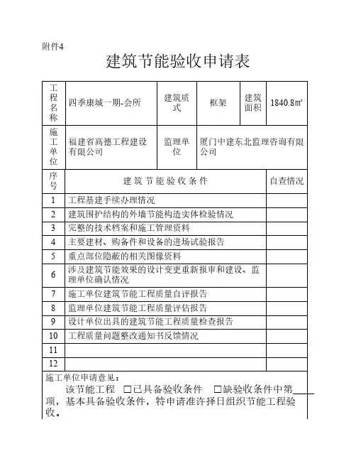 建筑节能验收申请表