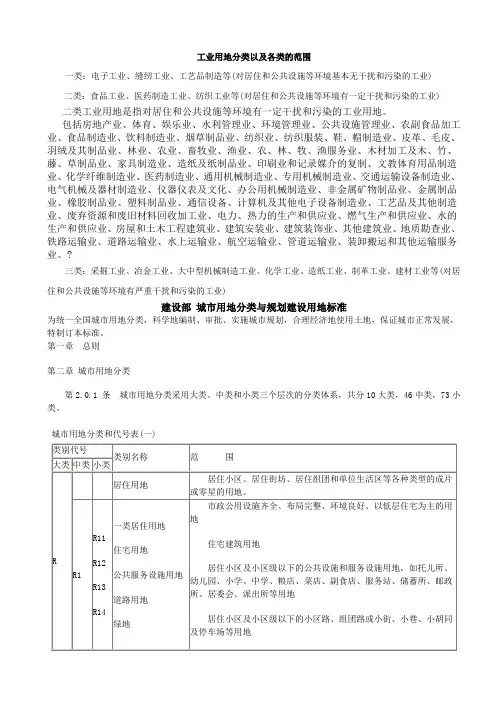 工业用地分类以及各类的范围
