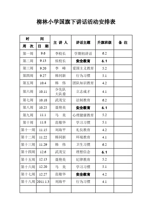 学校国旗下讲话活动安排表