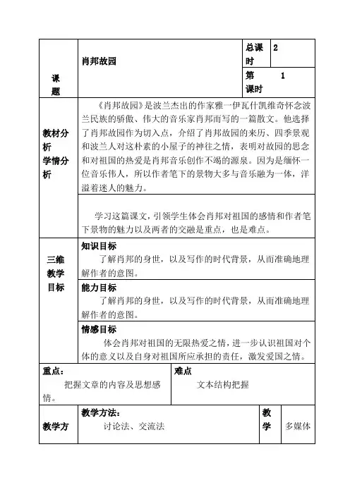 高中语文苏教版必修一《肖邦故园》教案1