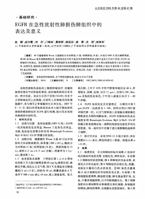 EGFR在急性放射性肺损伤肺组织中的表达及意义