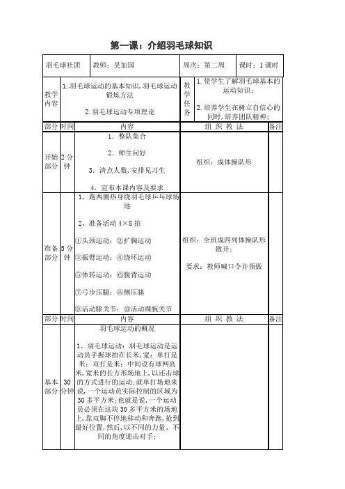 羽毛球课程优秀教案全