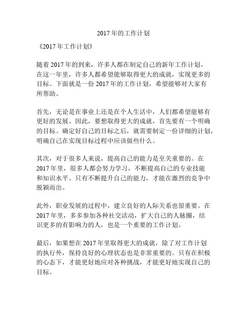 2017年的工作计划