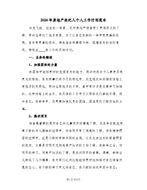 2024年房地产经纪人个人工作计划范本(三篇)